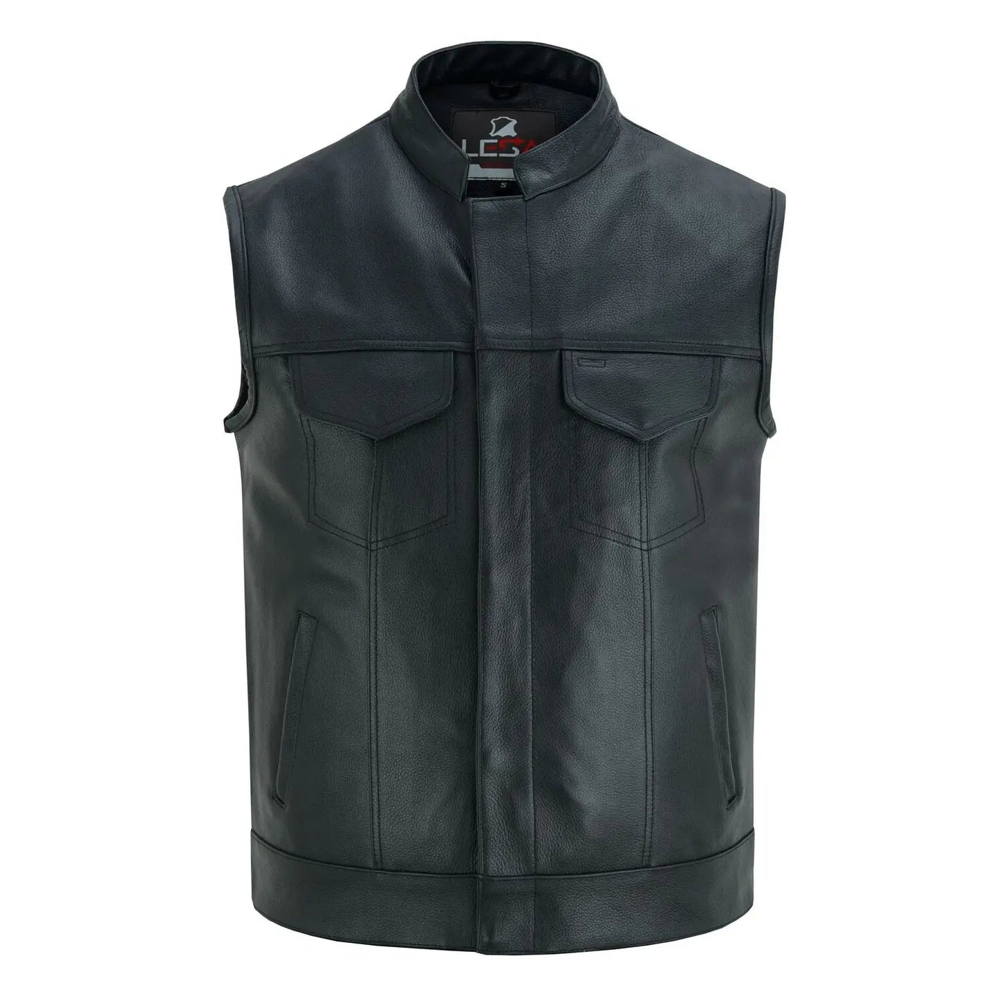 Men’s Black Leather Motorcycle Vest Anarchy Club Concealed Carry