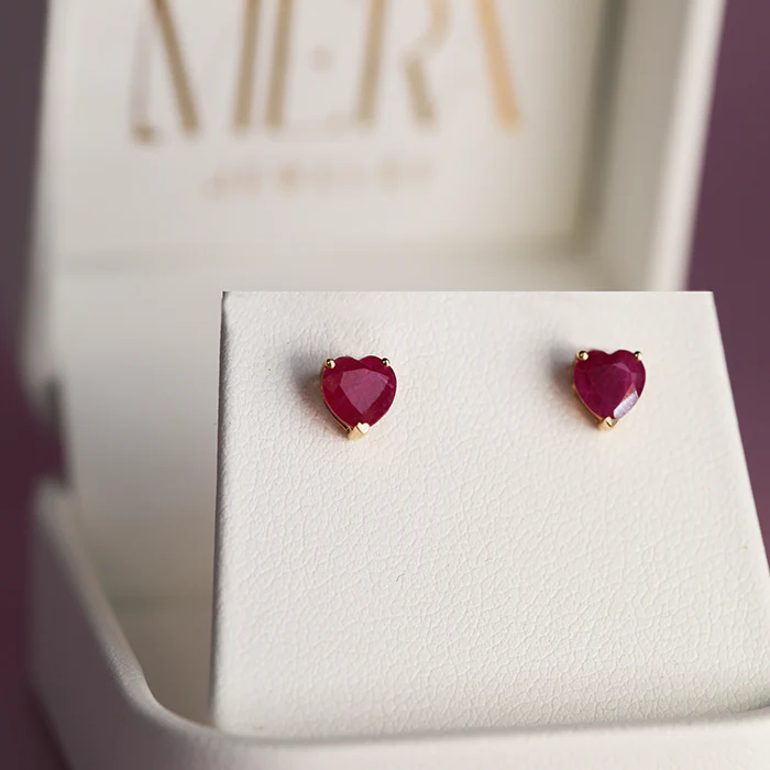 Ruby Heart Shaped Earrings