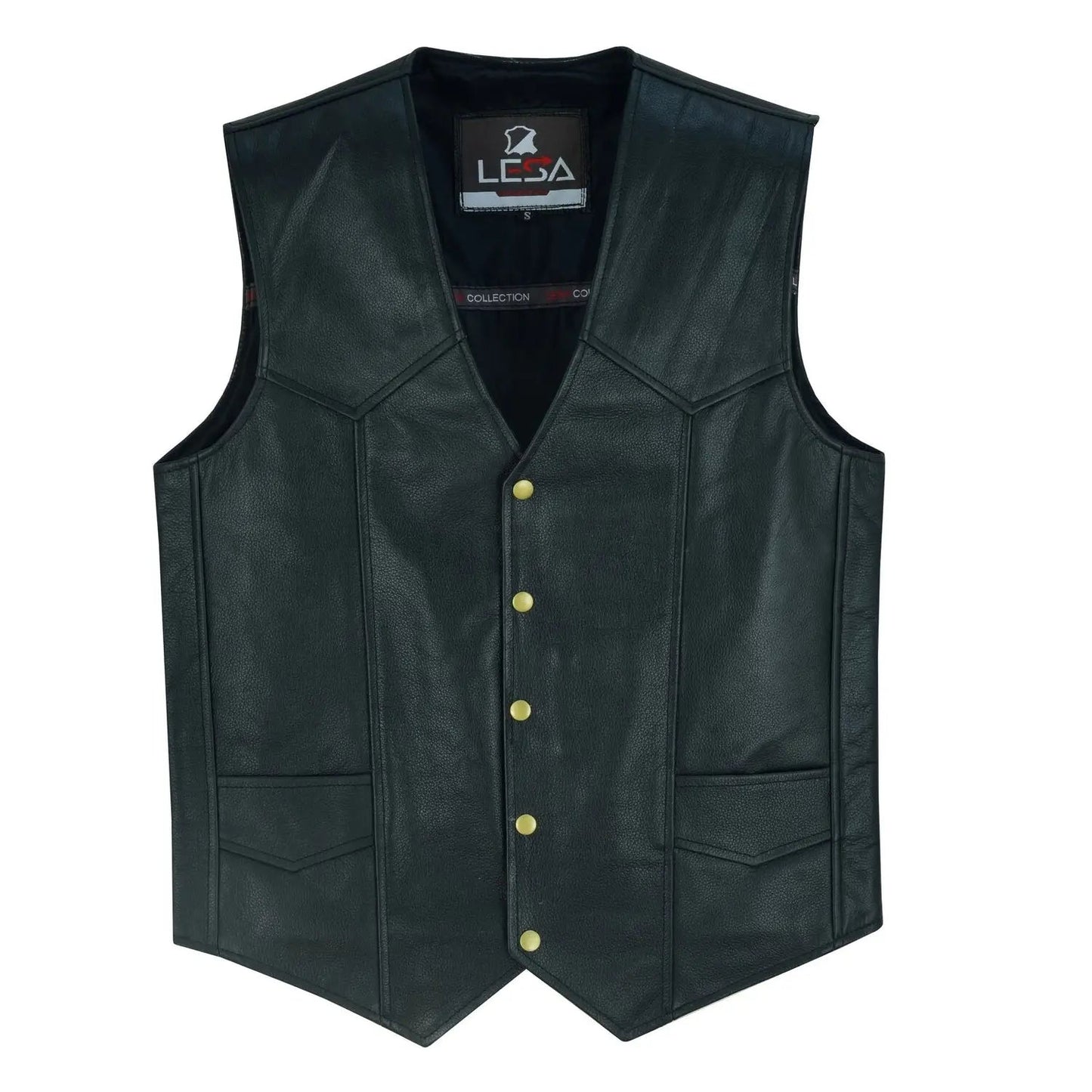 Mens Black Leather Vest with Gun Pockets
