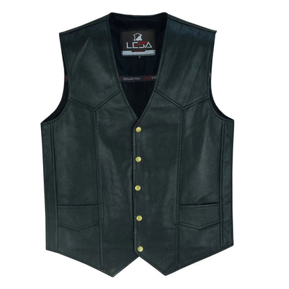 Mens Black Leather Vest with Gun Pockets