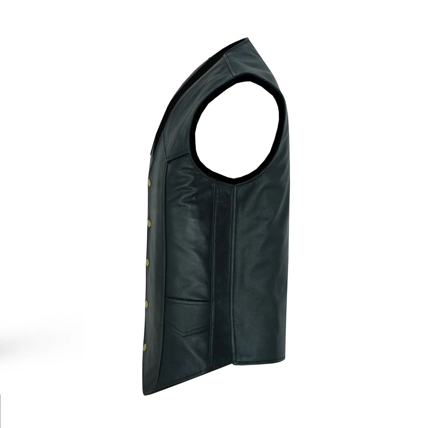 Mens Black Leather Vest with Gun Pockets
