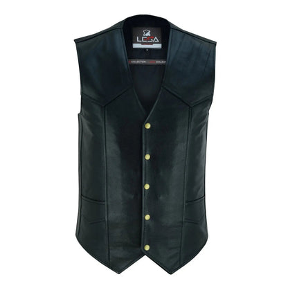 Mens Black Leather Vest with Gun Pockets