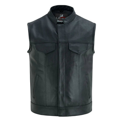 Men’s Black Leather Motorcycle Vest Anarchy Club Concealed Carry