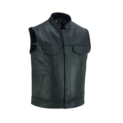 Men’s Black Leather Motorcycle Vest Anarchy Club Concealed Carry