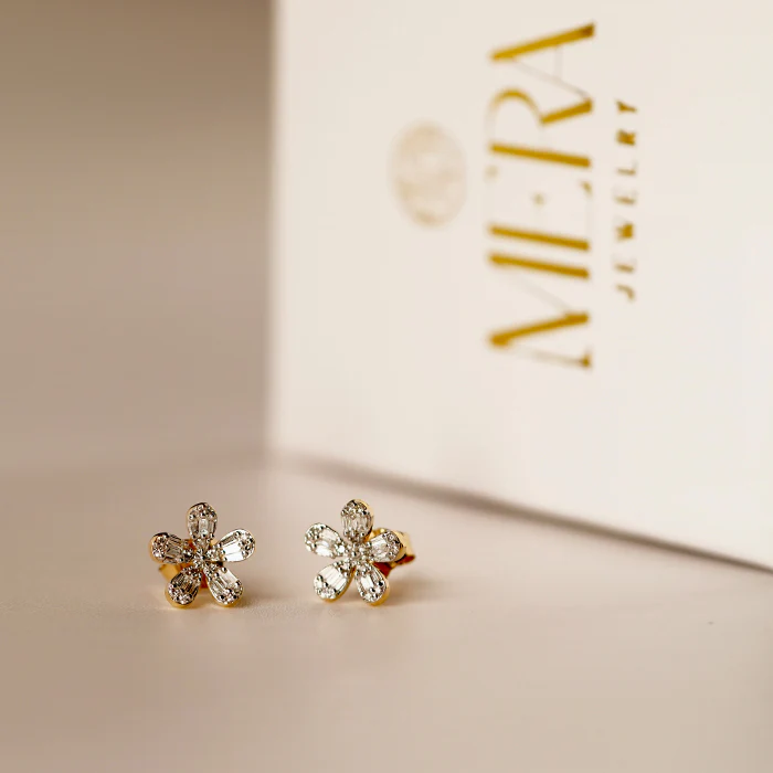 Diamond Floral Motif Earrings