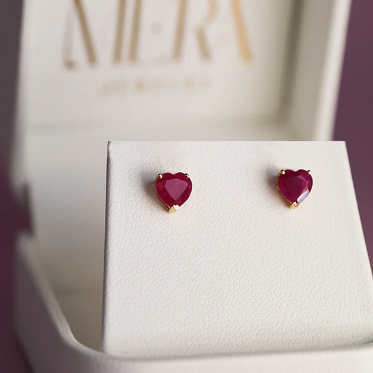Ruby Heart Shaped Earrings